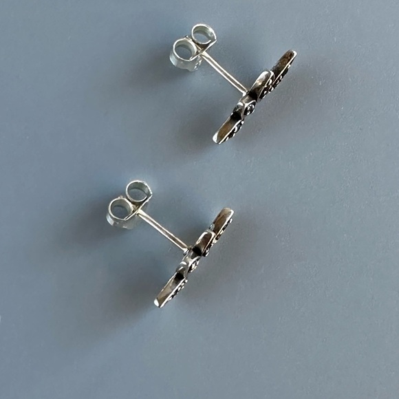 Sterling Silver Black Spinel Dainty Stud Earrings - Picture 4 of 7